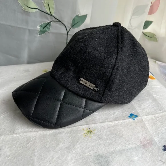 Vince Camuto Black Quilted Cap Vince Camuto Black Wool-like Baseball Hat Cap with Quilted  main image 2